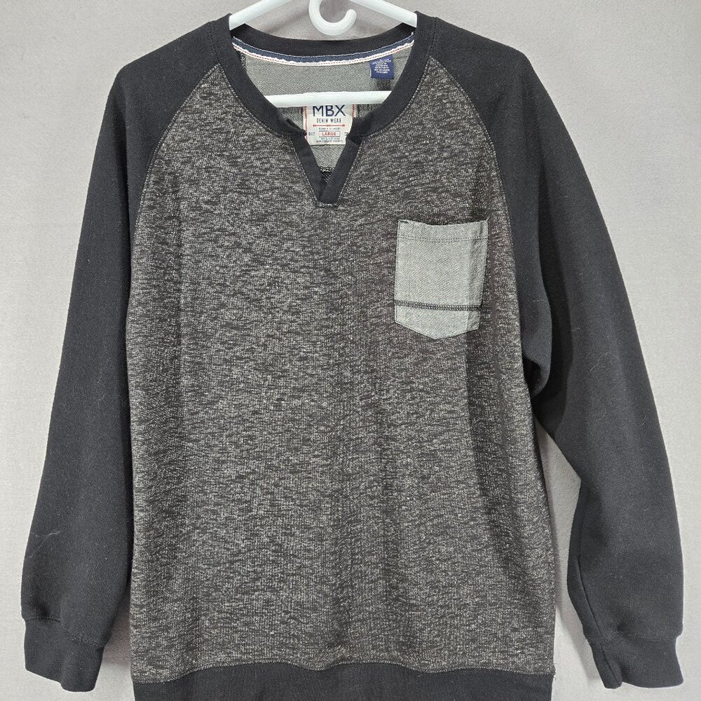MBX Men's Denim Wear Sweatshirt, Gray/Black Colorblock, Large, Cotton/Polyester